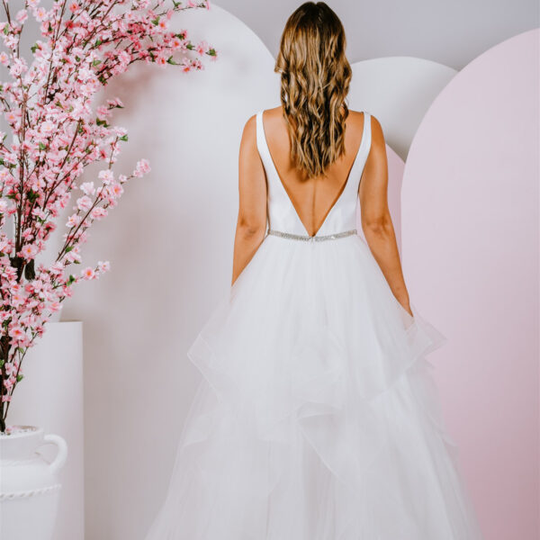 ruffle skirt debutante gown