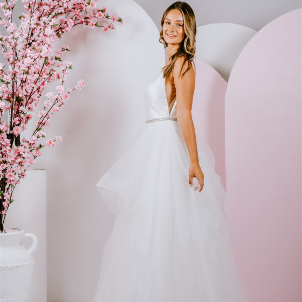 ruffle skirt debutante gown