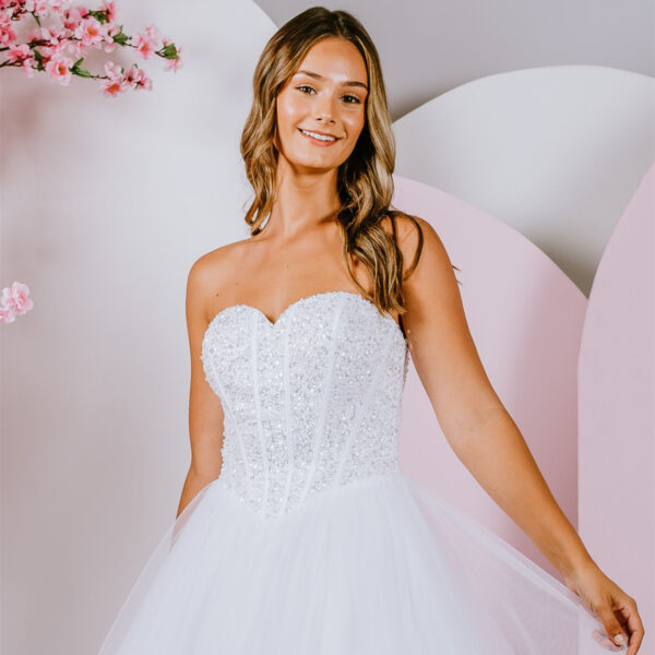 corset fitted debutante gown