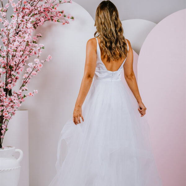 strappy satin debutante gown