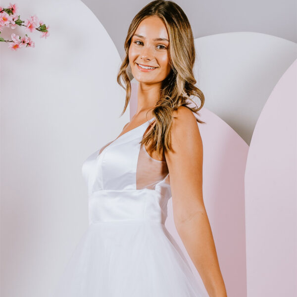 strappy satin debutante gown
