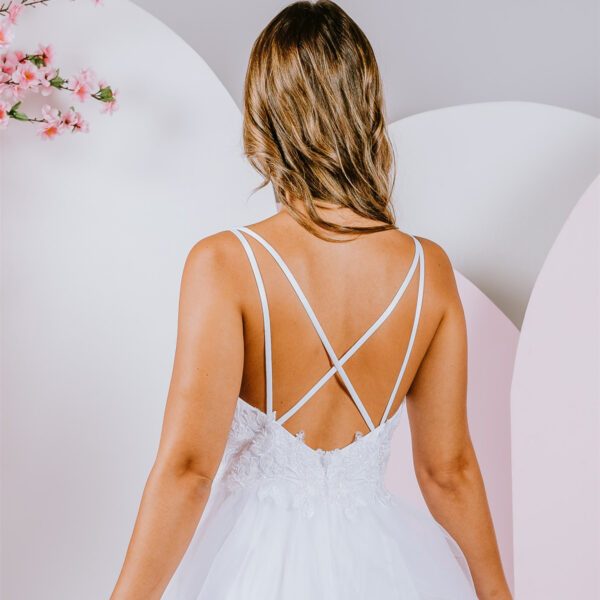 spaghetti straps debutante gown