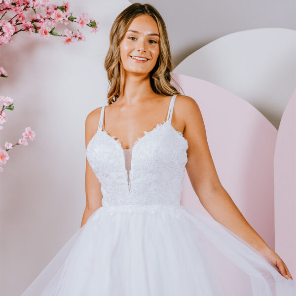 spaghetti straps debutante gown