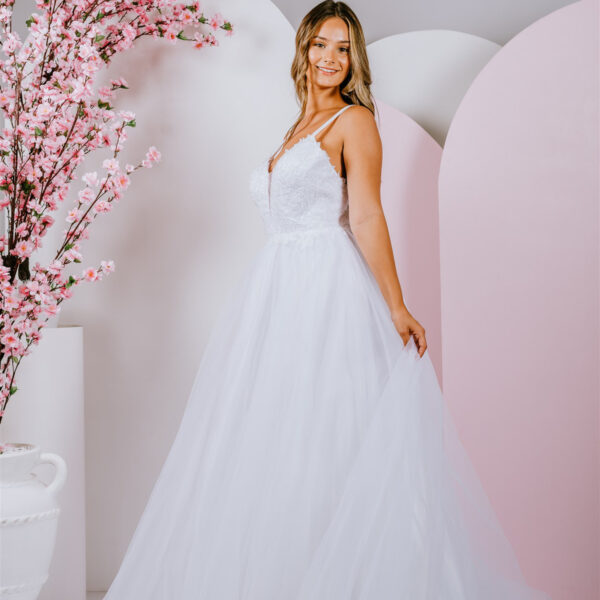 spaghetti straps debutante gown
