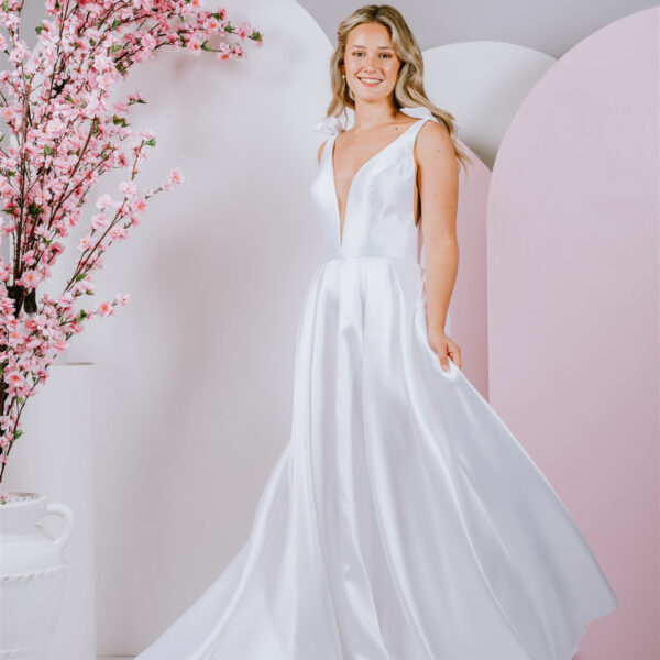 deep v neckline debutante gown