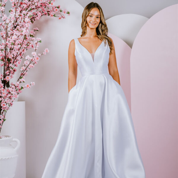 v neck and mikado ballgown