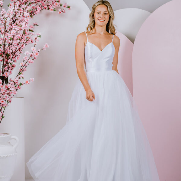 bow on the back debutante gown