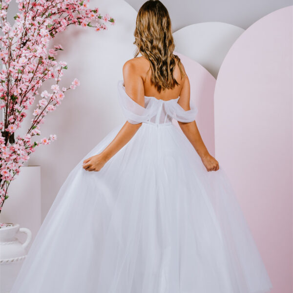 soft draped sleeves debutante gown