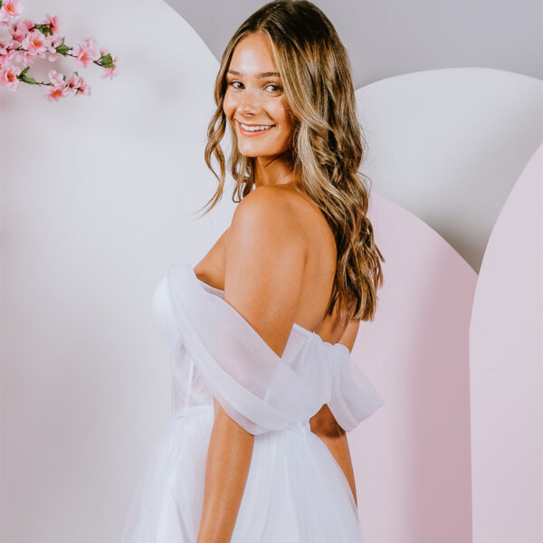 soft draped sleeves debutante gown