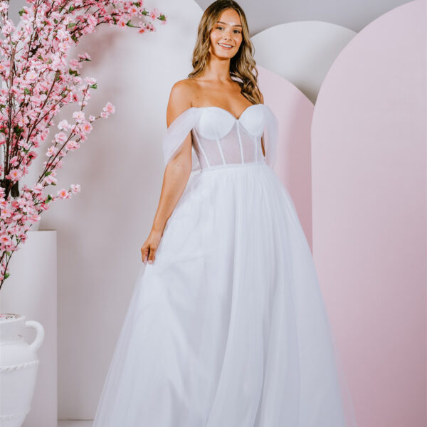 soft draped sleeves debutante gown