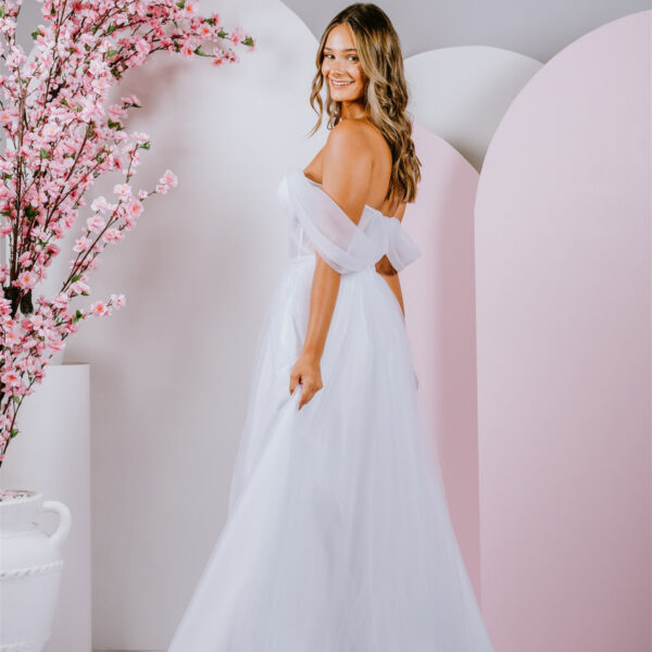 soft draped sleeves debutante gown