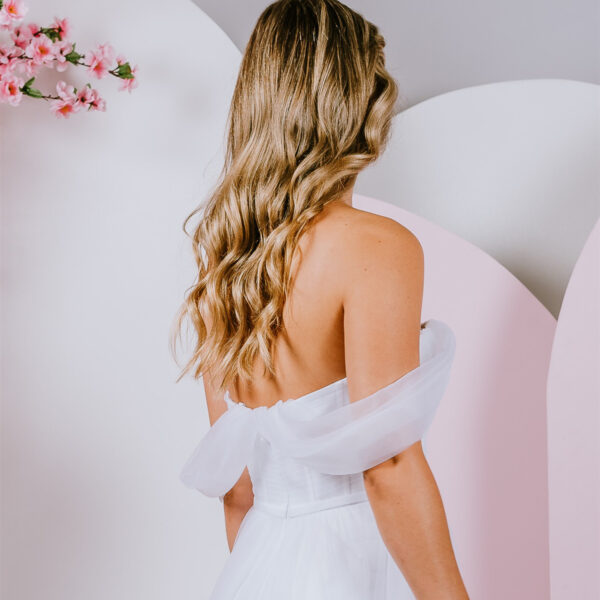 Dreamy soft draped sleeves debutante gown