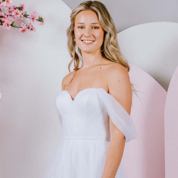Dreamy soft draped sleeves debutante gown