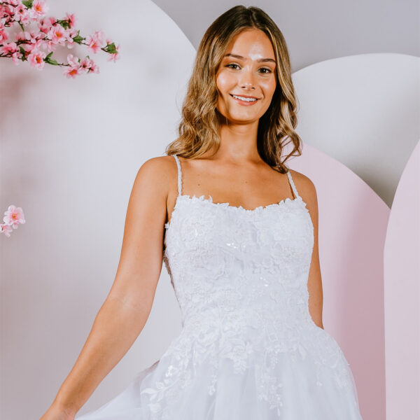 scoop neckline debutante gown