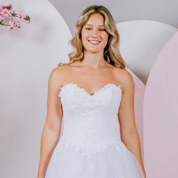 Floral swirls of lace debutante gown