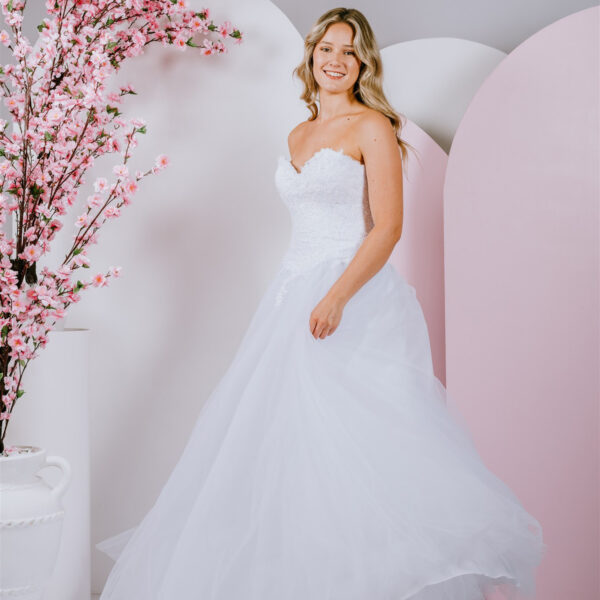 Floral swirls of lace debutante gown