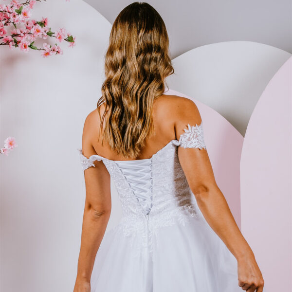 off-shoulder straps debutabte gown