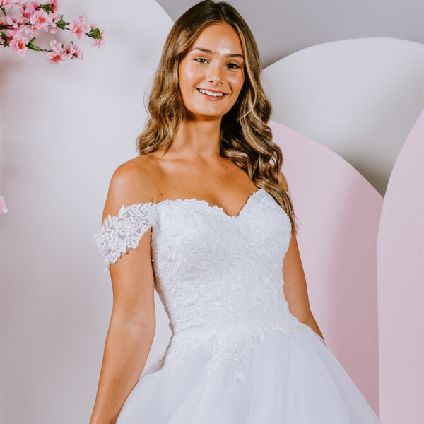 off-shoulder straps debutabte gown