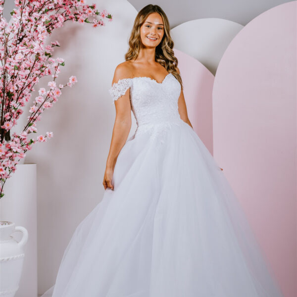 off-shoulder straps debutabte gown