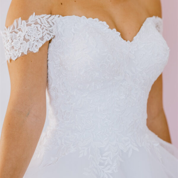 off-shoulder straps debutabte gown