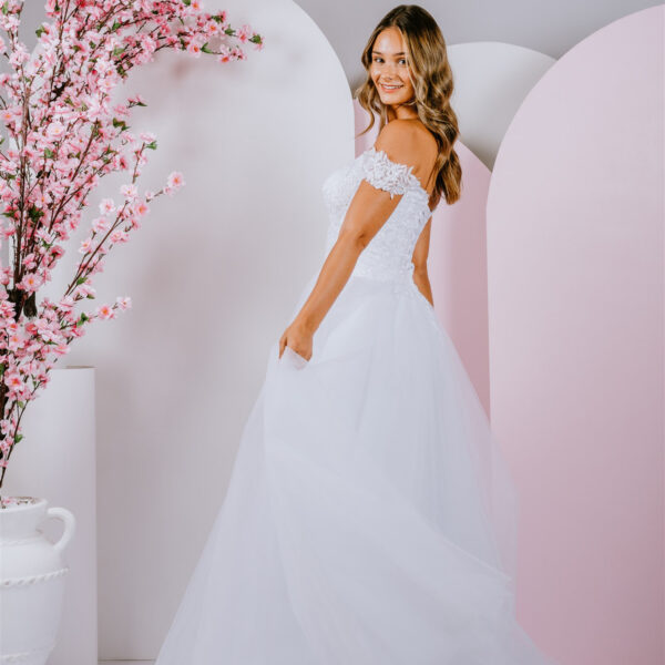 off-shoulder straps debutabte gown