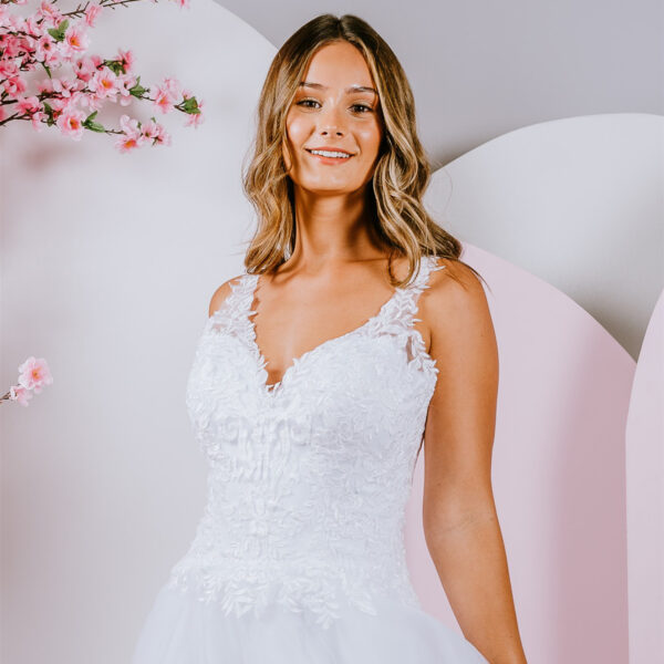 Illusion lace straps debutante gown