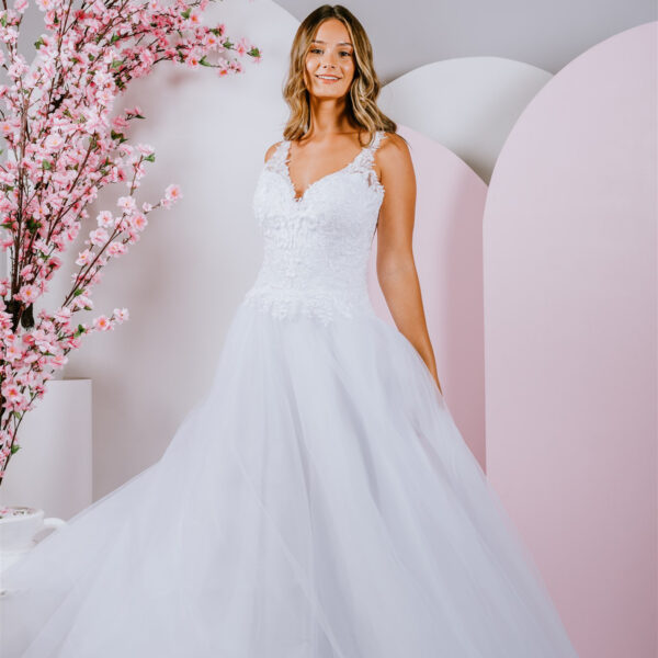 Illusion lace straps debutante gown