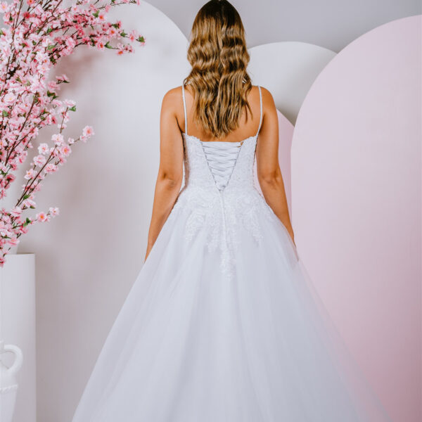 Dramatic lace debutante gown
