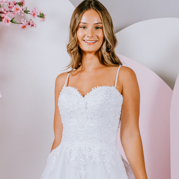 Dramatic lace debutante gown