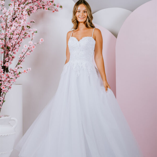 Dramatic lace debutante gown