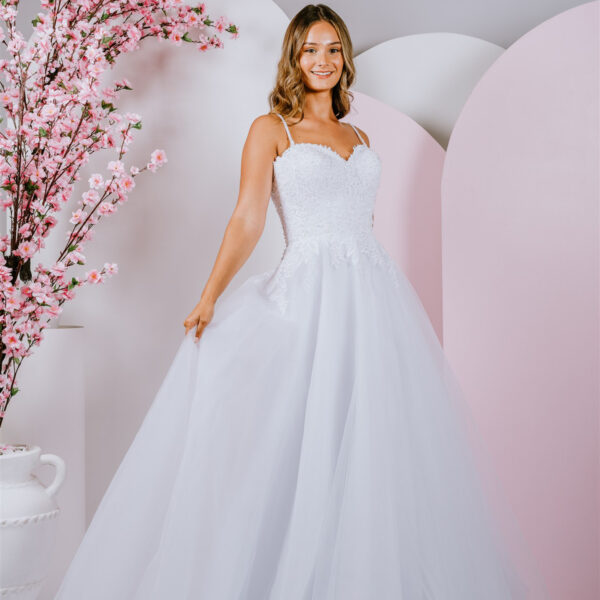Dramatic lace debutante gown